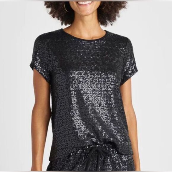 Splendid Black Sequins Tee Top - Picture 1 of 7